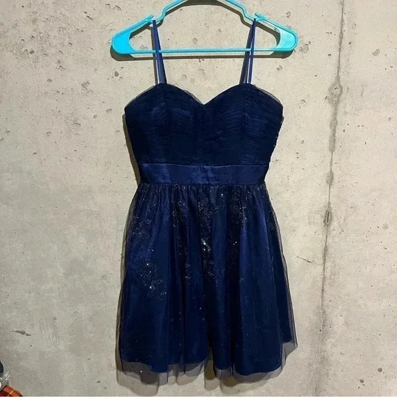 Hailey Logan by Adrianna Papell Formal Blue Glitter Mini Dress Size Juniors 5/6 - Picture 1 of 10